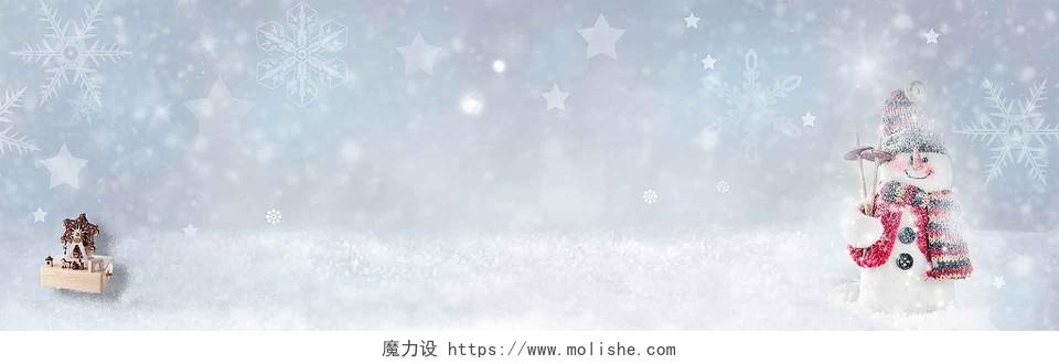 紫色简约圣诞节雪人下雪光效展板背景